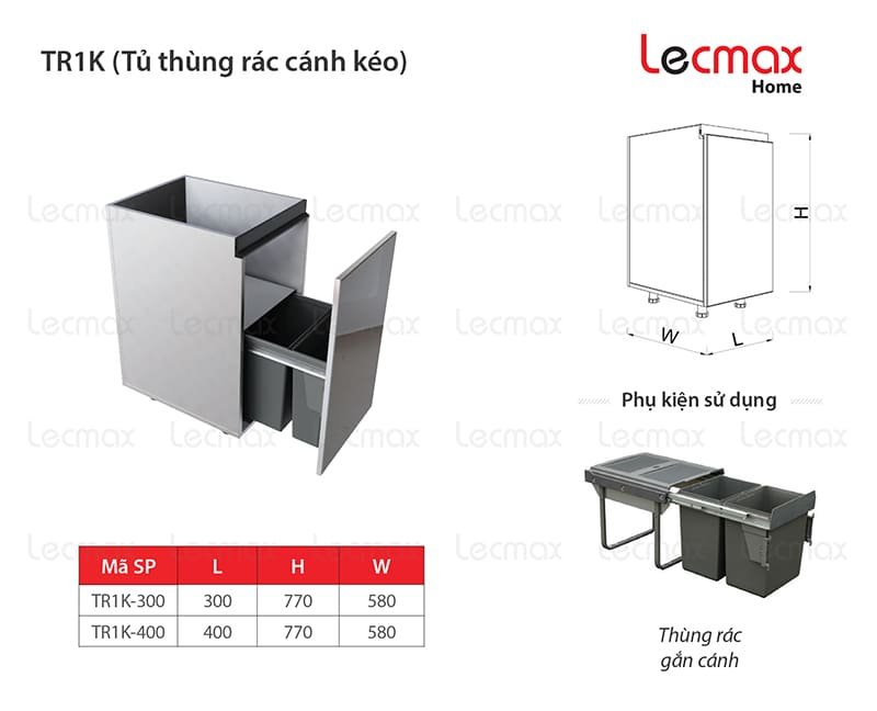 Thùng Rác Âm Tủ Cánh Kéo Lecmax Home TR1K