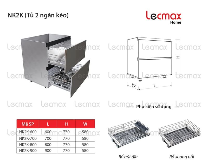 Tủ 2 Ngăn Kéo Lecmax Home NK2K