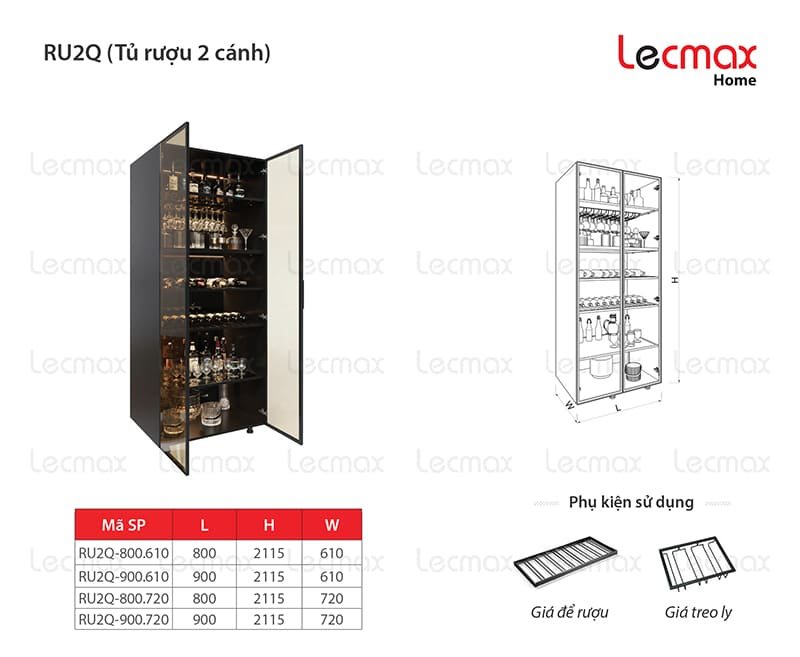 Tủ Rượu 2 Cánh Lecmax Home RU2Q